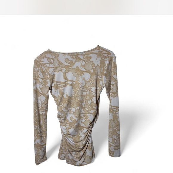 Jennifer Lopez XS Beige Marble Print Ruched Wrap Top Long Sleeve - Picture 2 of 6